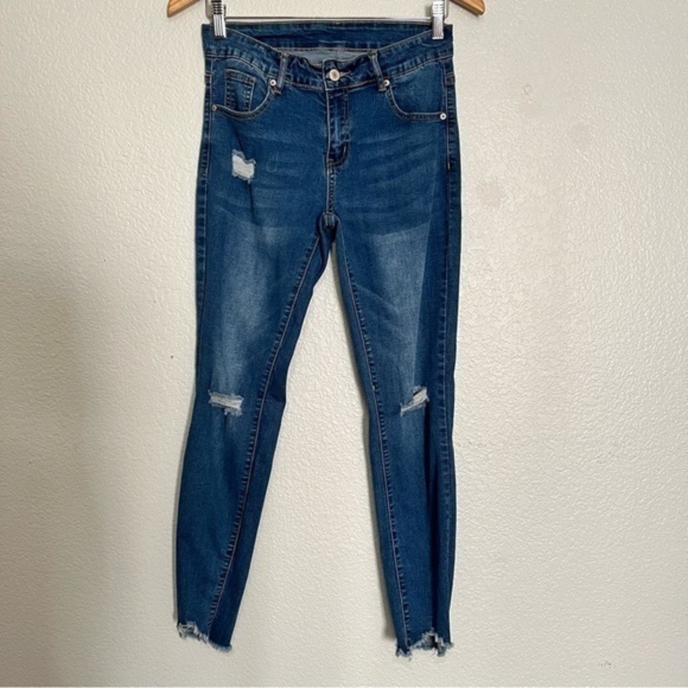 Unbranded High Rise Distressed Raw Hem Skinny Jeans